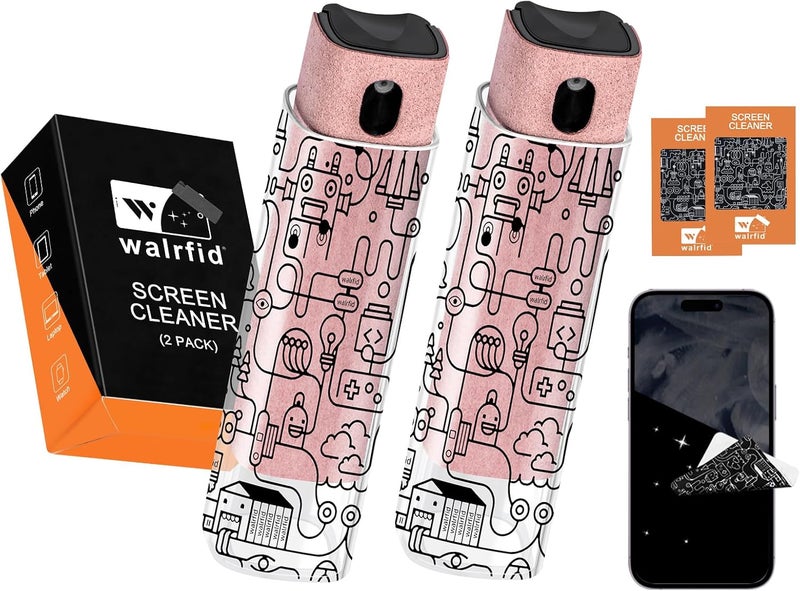 walrfid 2pcs Car Screen Cleaner, Computer Screen Cleaner Spray and Wipe, Laptop Cleaning Mist Kit for Electronic iPad, iPhone, Phone, MacBook, TV, Monitor, Tablet Display, with Graffiti Case, Pink - Image 1